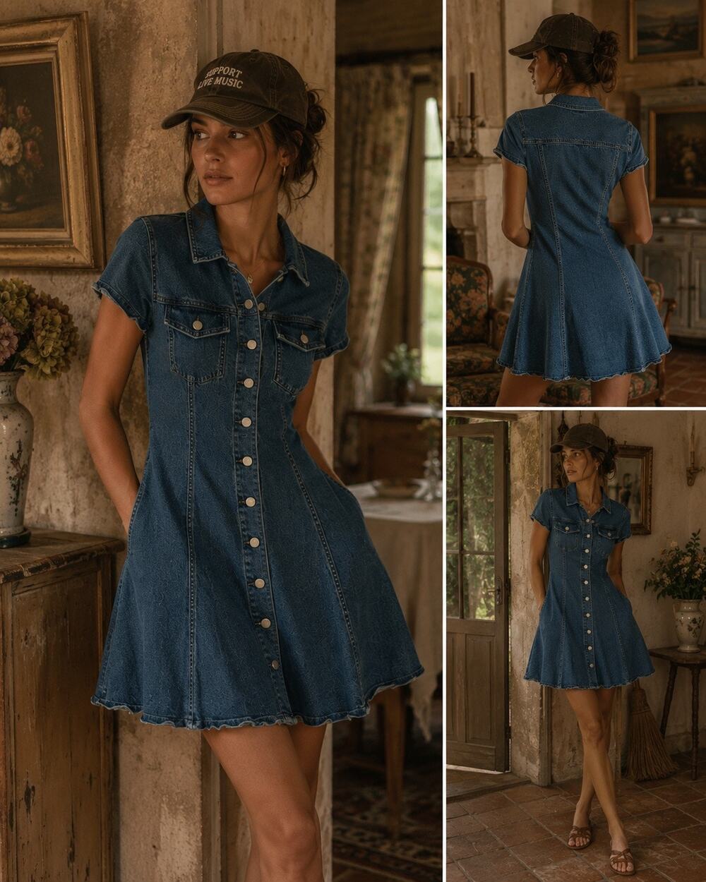 SHEIN Denim Fit & Flare Shirt Dress SZ M